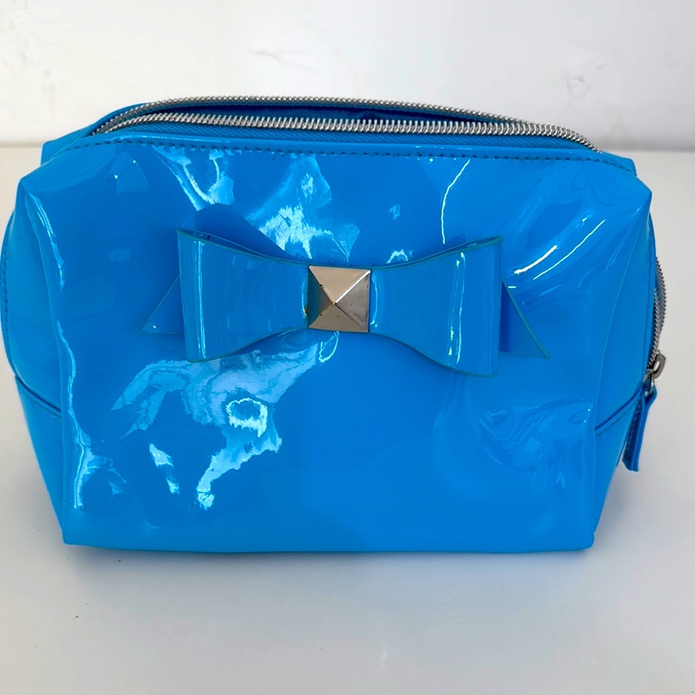 Blue Patent Leather Bow Pouch